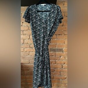 LOFT Black Dress with Pink Floral Pattern